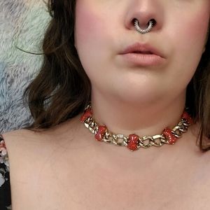 14 inch Tight Gold and Peach 80s Vintage Choker Necklace